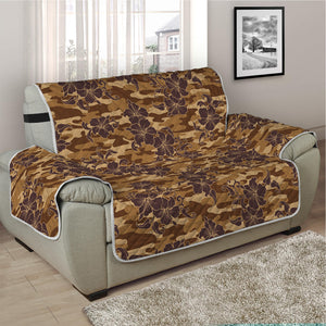 Brown Hawaiian Camo Flower Pattern Print Half Sofa Protector