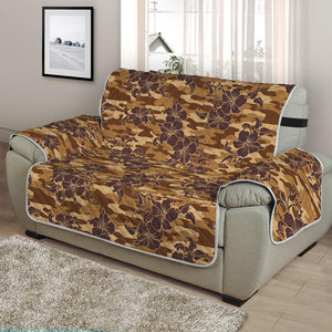 Brown Hawaiian Camo Flower Pattern Print Half Sofa Protector