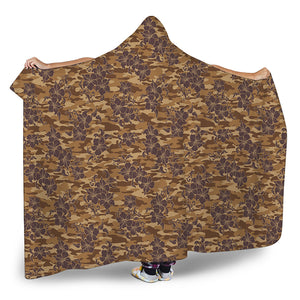 Brown Hawaiian Camo Flower Pattern Print Hooded Blanket