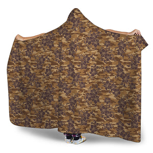 Brown Hawaiian Camo Flower Pattern Print Hooded Blanket