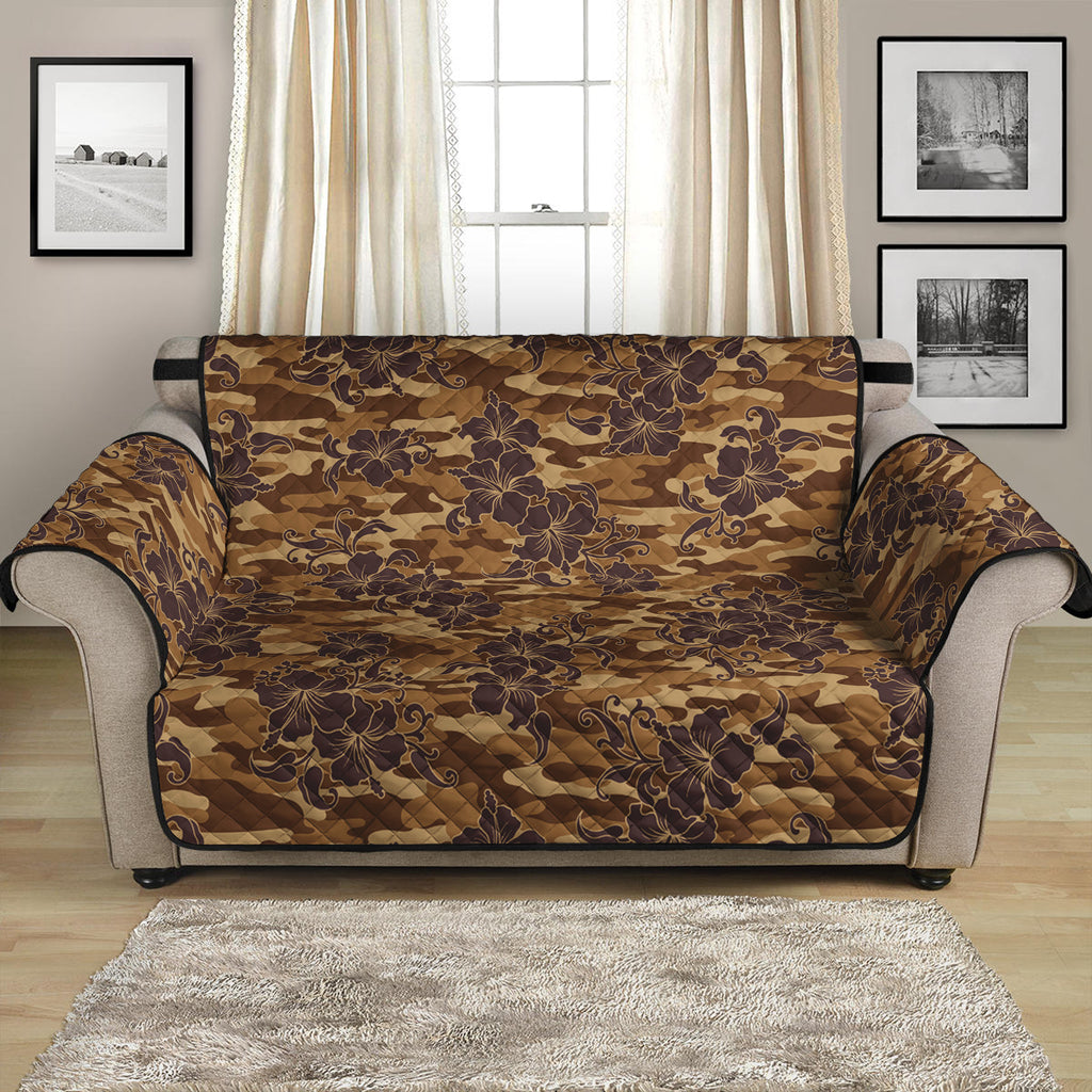 Brown Hawaiian Camo Flower Pattern Print Loveseat Protector