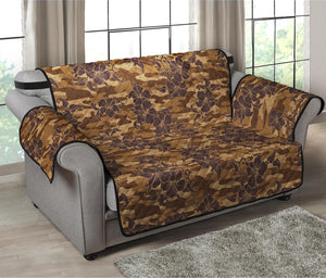 Brown Hawaiian Camo Flower Pattern Print Loveseat Protector