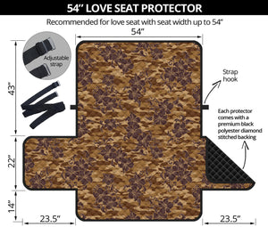 Brown Hawaiian Camo Flower Pattern Print Loveseat Protector