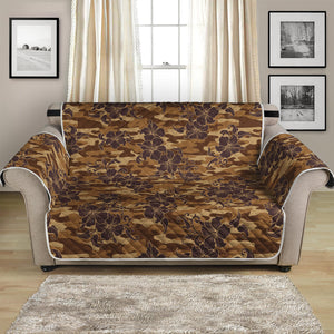 Brown Hawaiian Camo Flower Pattern Print Loveseat Protector