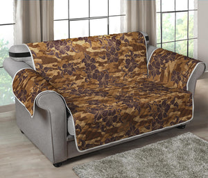 Brown Hawaiian Camo Flower Pattern Print Loveseat Protector