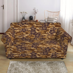 Brown Hawaiian Camo Flower Pattern Print Loveseat Slipcover