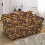 Brown Hawaiian Camo Flower Pattern Print Loveseat Slipcover