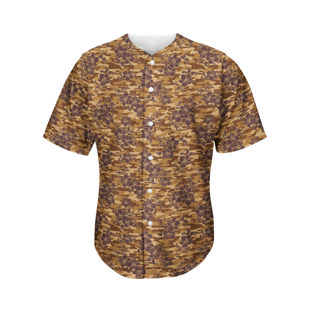 Brown Hawaiian Camo Flower Pattern Print Men's Baseball Jersey