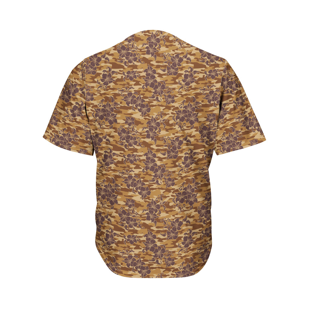 Brown Hawaiian Camo Flower Pattern Print Men's Baseball Jersey