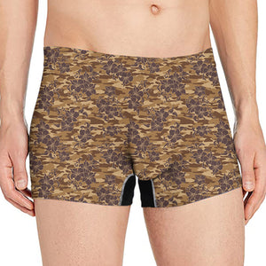 Brown Hawaiian Camo Flower Pattern Print Men's Boxer Briefs