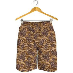 Brown Hawaiian Camo Flower Pattern Print Men's Shorts