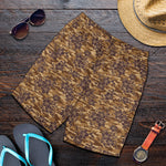 Brown Hawaiian Camo Flower Pattern Print Men's Shorts