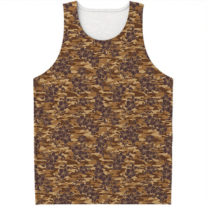 Brown Hawaiian Camo Flower Pattern Print Men's Tank Top