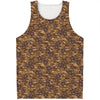 Brown Hawaiian Camo Flower Pattern Print Men's Tank Top