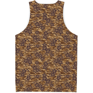 Brown Hawaiian Camo Flower Pattern Print Men's Tank Top