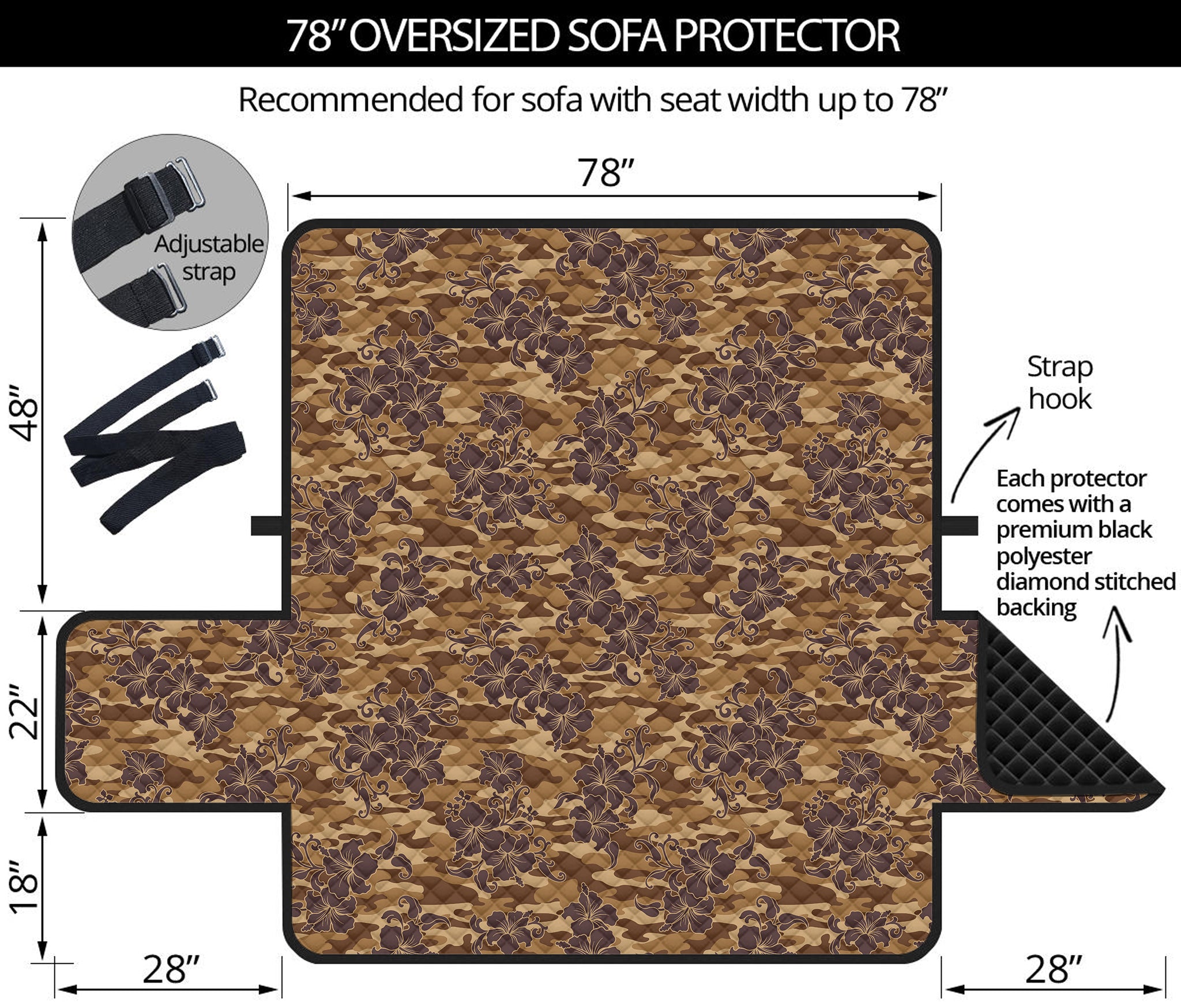 Brown Hawaiian Camo Flower Pattern Print Oversized Sofa Protector