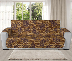 Brown Hawaiian Camo Flower Pattern Print Oversized Sofa Protector