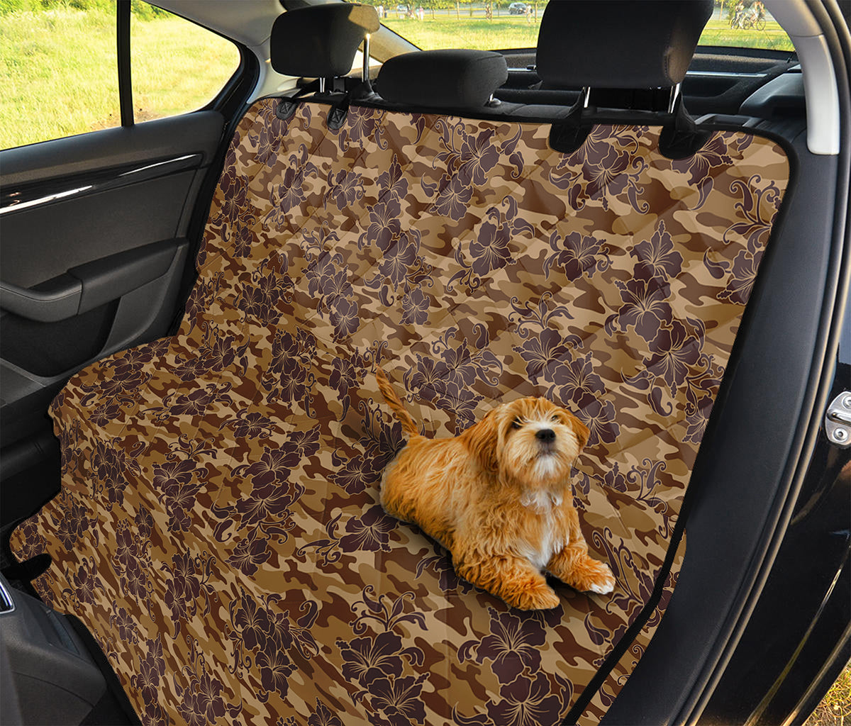 Brown Hawaiian Camo Flower Pattern Print Pet Car Back Seat Cover