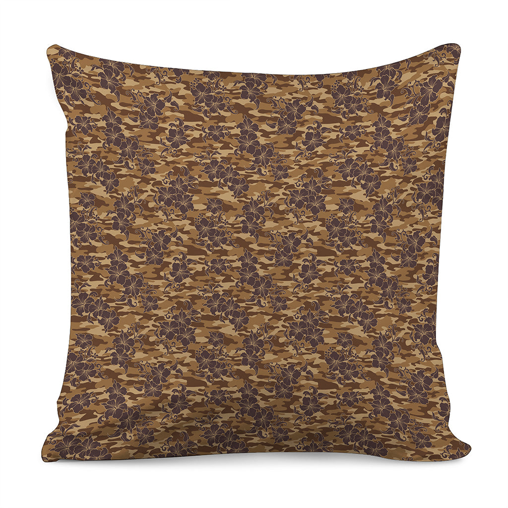 Brown Hawaiian Camo Flower Pattern Print Pillow Cover