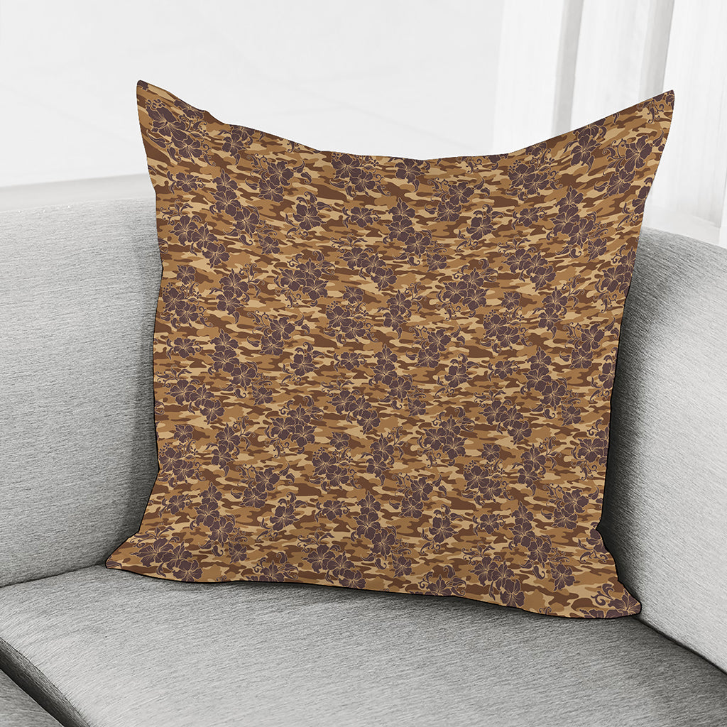 Brown Hawaiian Camo Flower Pattern Print Pillow Cover