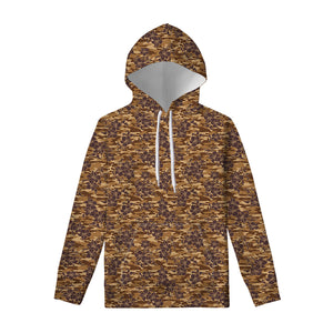 Brown Hawaiian Camo Flower Pattern Print Pullover Hoodie