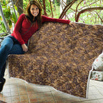 Brown Hawaiian Camo Flower Pattern Print Quilt