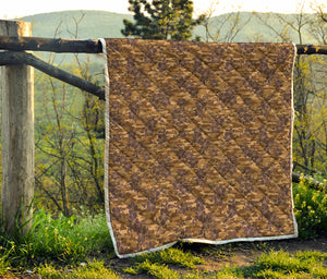 Brown Hawaiian Camo Flower Pattern Print Quilt