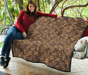 Brown Hawaiian Camo Flower Pattern Print Quilt