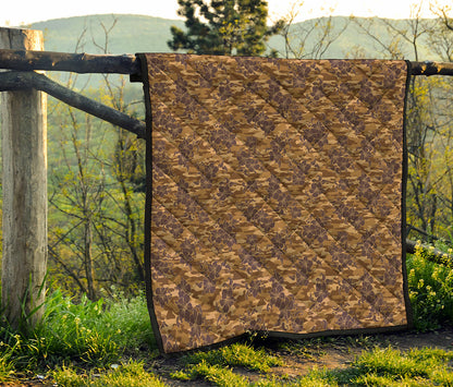 Brown Hawaiian Camo Flower Pattern Print Quilt
