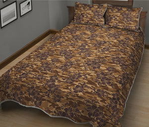 Brown Hawaiian Camo Flower Pattern Print Quilt Bed Set