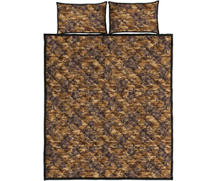 Brown Hawaiian Camo Flower Pattern Print Quilt Bed Set