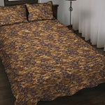 Brown Hawaiian Camo Flower Pattern Print Quilt Bed Set