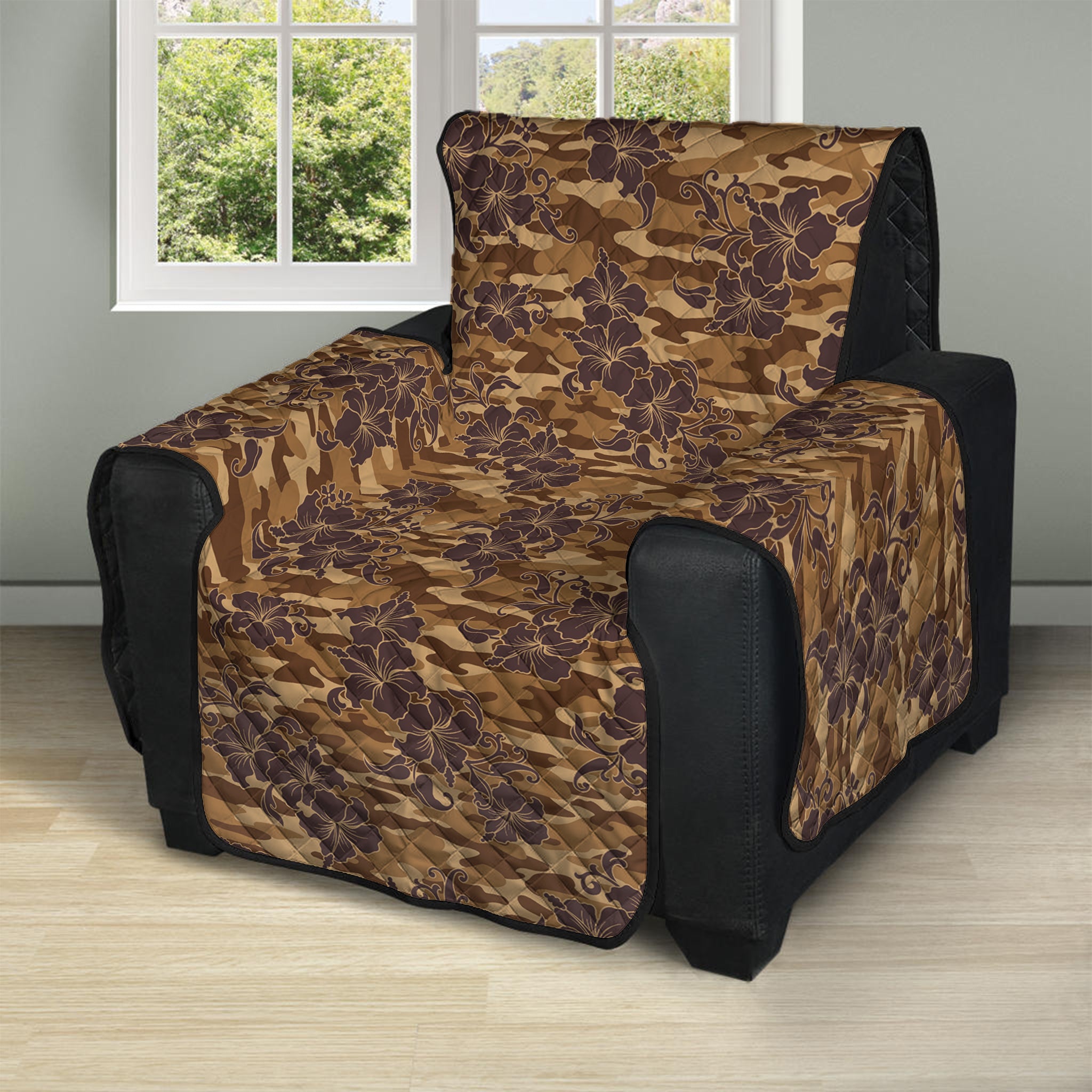 Brown Hawaiian Camo Flower Pattern Print Recliner Protector