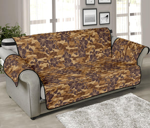 Brown Hawaiian Camo Flower Pattern Print Sofa Protector