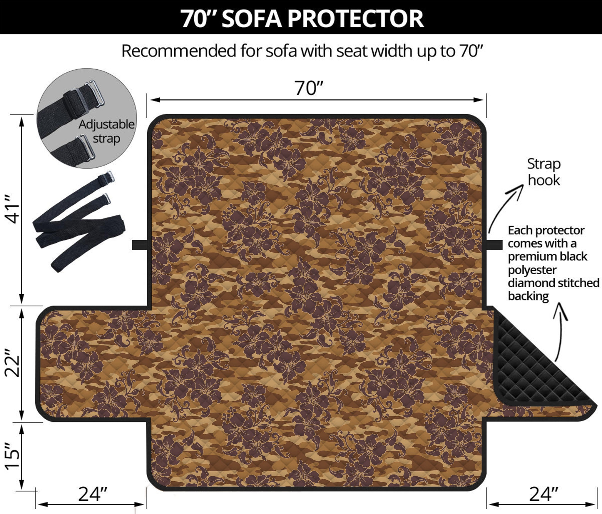 Brown Hawaiian Camo Flower Pattern Print Sofa Protector