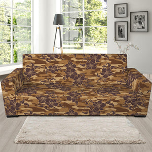 Brown Hawaiian Camo Flower Pattern Print Sofa Slipcover