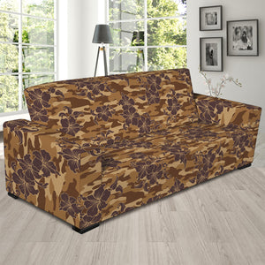 Brown Hawaiian Camo Flower Pattern Print Sofa Slipcover