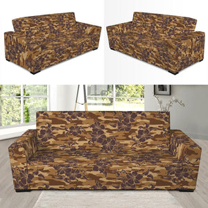 Brown Hawaiian Camo Flower Pattern Print Sofa Slipcover