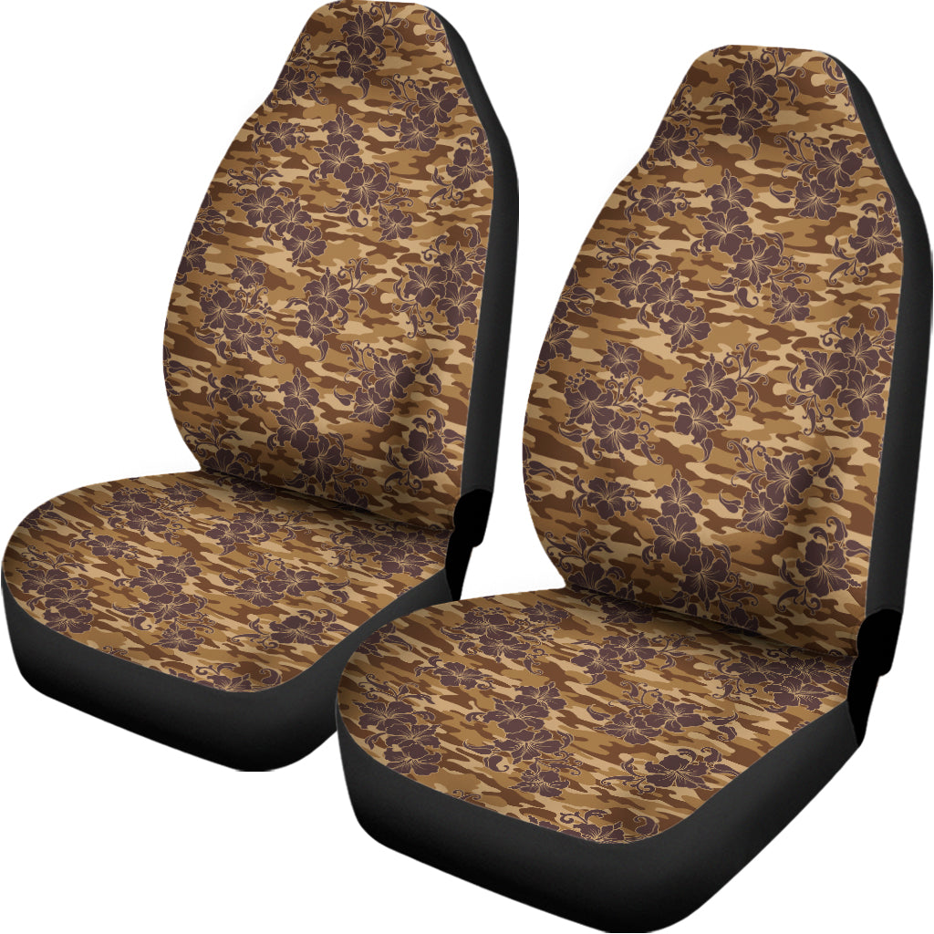 Brown Hawaiian Camo Flower Pattern Print Universal Fit Car Seat Covers