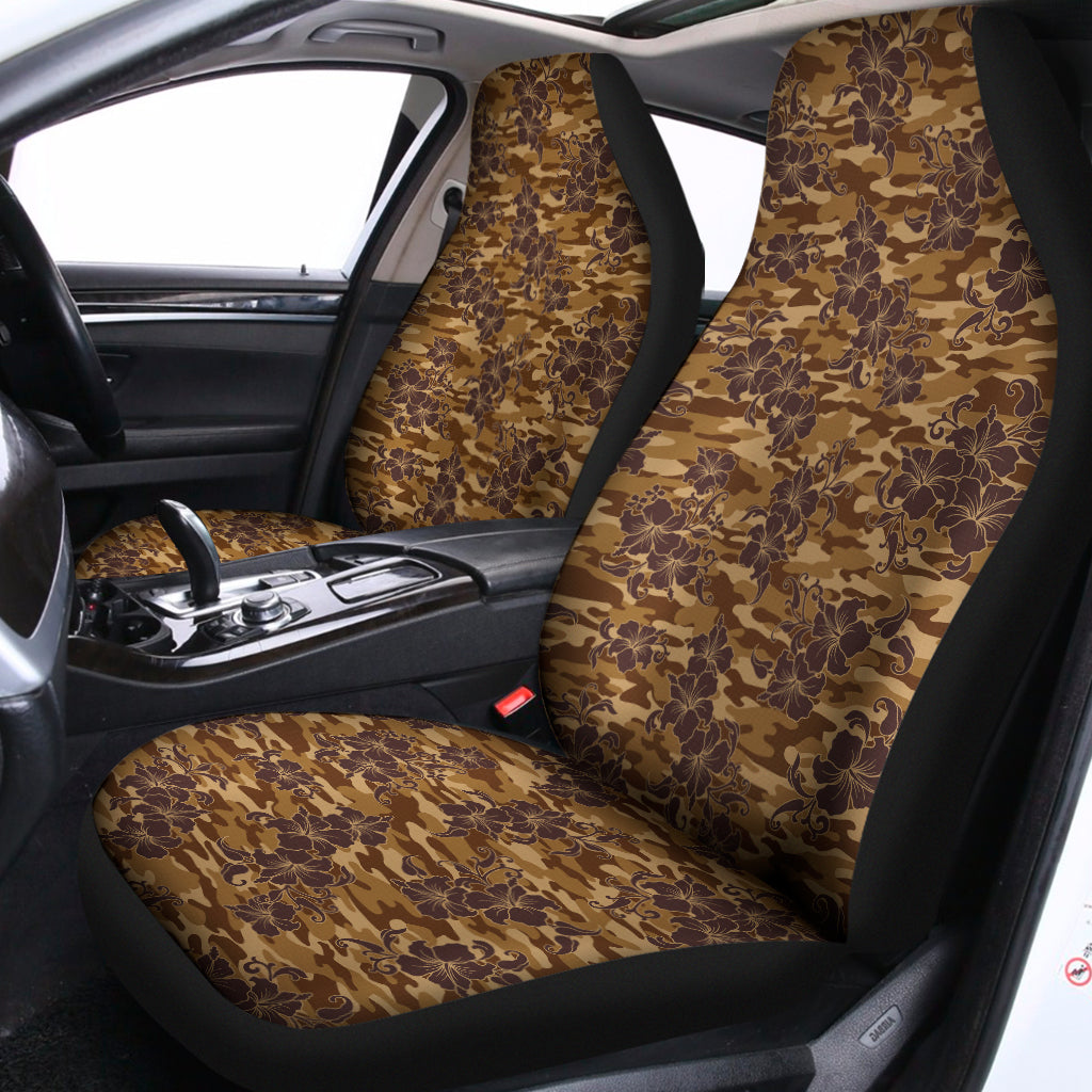 Brown Hawaiian Camo Flower Pattern Print Universal Fit Car Seat Covers