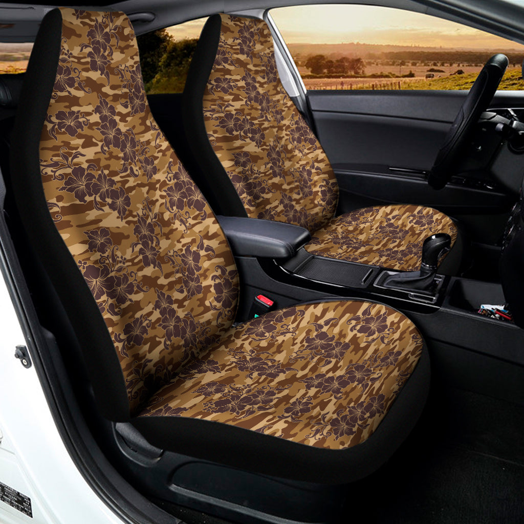 Brown Hawaiian Camo Flower Pattern Print Universal Fit Car Seat Covers