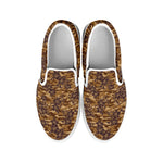 Brown Hawaiian Camo Flower Pattern Print White Slip On Shoes