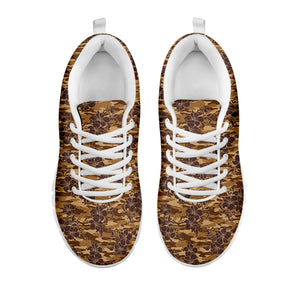 Brown Hawaiian Camo Flower Pattern Print White Sneakers