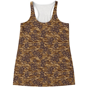 Brown Hawaiian Camo Flower Pattern Print Women's Racerback Tank Top