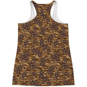 Brown Hawaiian Camo Flower Pattern Print Women's Racerback Tank Top