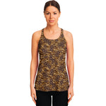 Brown Hawaiian Camo Flower Pattern Print Women's Racerback Tank Top