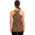 Brown Hawaiian Camo Flower Pattern Print Women's Racerback Tank Top