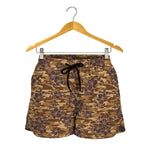 Brown Hawaiian Camo Flower Pattern Print Women's Shorts