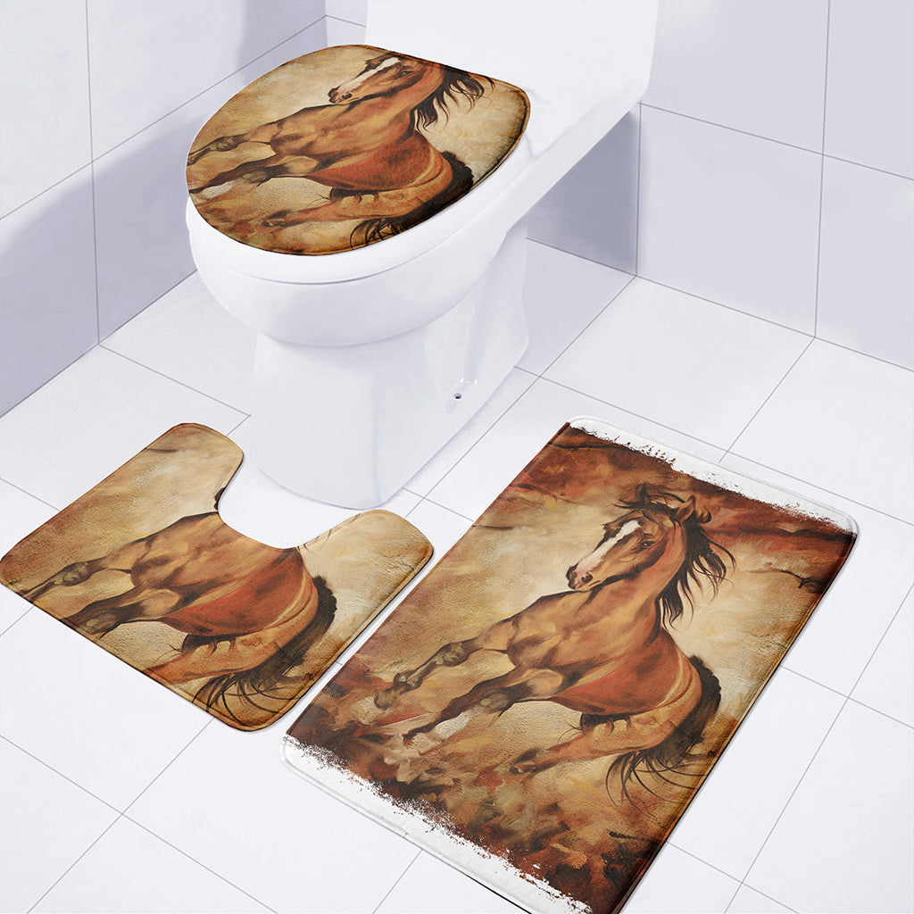 Brown Horse Painting Print 3 Piece Bath Mat Set