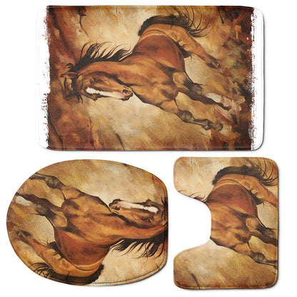 Brown Horse Painting Print 3 Piece Bath Mat Set
